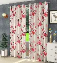 "Floral Eyelet Curtains for Living Room – White Background with Red Blossom Print –  Window/Door Drapes", FLOWER CURTAIN